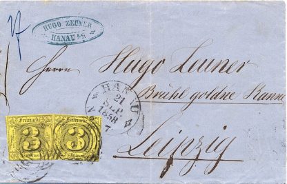 Thurn u Taxis, Bf. aus Hanau nach Leipzig, 1858