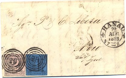 Thurn u Taxis, Bf. aus Hanau nach Avio in Tirol, 1853