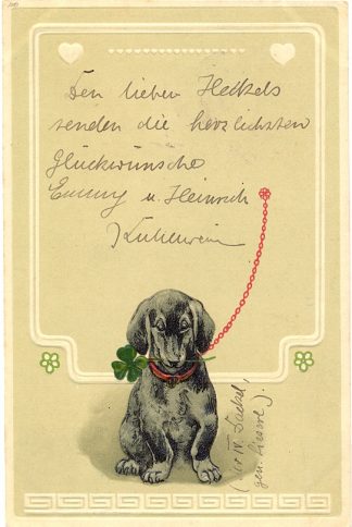 Dackel, Glückwunsch-AK, Prägekarte, 1903