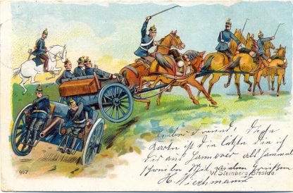 Militär, Soldaten zu Pferd, Kanone, Farb-Litho, 1908