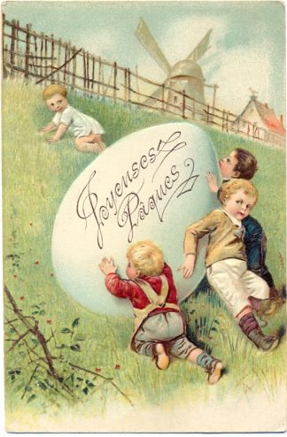 Ostern, Kinder, großes Ei, Prägekarte, um 1900/05