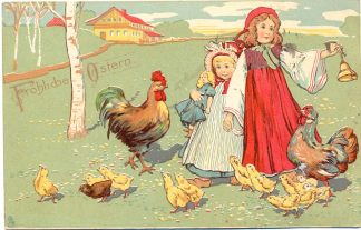 Ostern, Kinder, Hühner, 1912