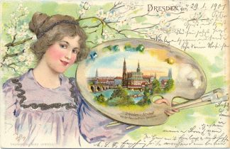Dresden, Künstlerkarte, Frau als Malerin, 1901