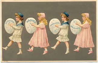 Ostern, Kinder mit Eiern, Prägekarte, 1907