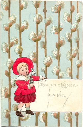 Ostern, Kind, Palmkätzchen, Prägekarte, 1902