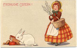 Ostern, Mädchen, Hase, Prägekarte, um 1910