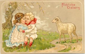 Ostern, Kinder, Lamm, Farb-Litho, 1909