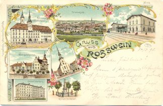 Rosswein, Farb-Litho mit Bahnhof, 1898