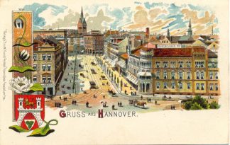 Hannover, Farb-Litho mit Hotel "Rheinischer Hof" u. "Bristol", u