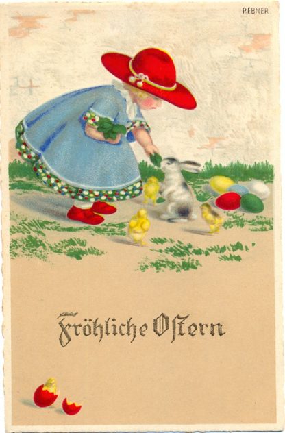 Ostern, Mädchen mit Hase, sign. Pauli Ebner