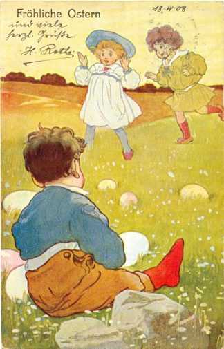 Ostern, Kinder, Wiese, 1908