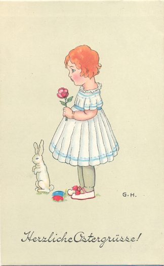 Ostern, Mädchen mit Hase, sign. G.H., um 1910