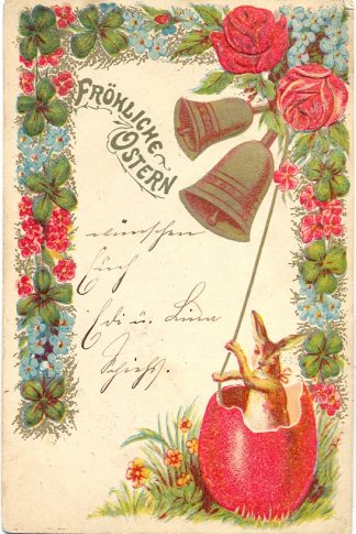 Ostern, Hase läutet Glocken, Prägekarte, 1902