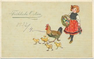 Ostern, Mädchen, Huhn, Küken, um 1920