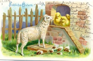 Ostern, Lamm, Küken, Prägekarte, 1907