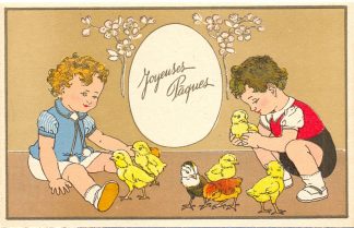 Ostern, Kinder mit Küken, Farb-Litho, um 1920