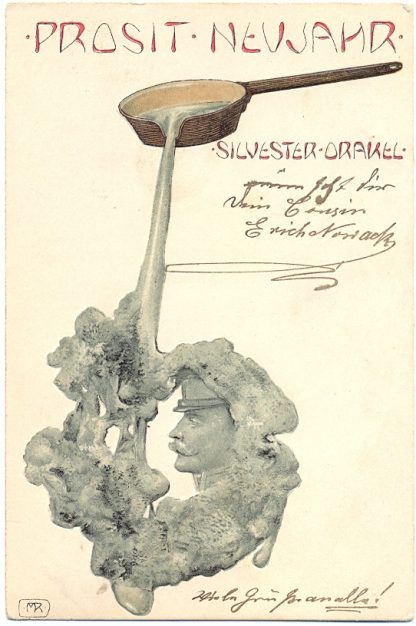 Raphael Kirchner, Neujahr,  Bleigiessen, sign. MR, Raschka, 1910