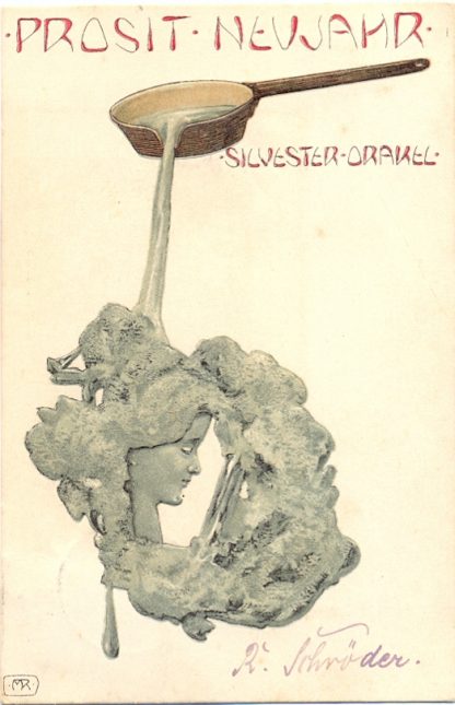 Raphael Kirchner, Neujahr,  Bleigiessen, sign. MR, Raschka, 1901