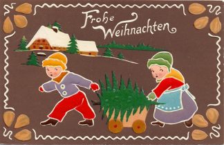 Weihnachten, Kinder m. Christbaum, Lebkuchen Prägekarte, um 1910