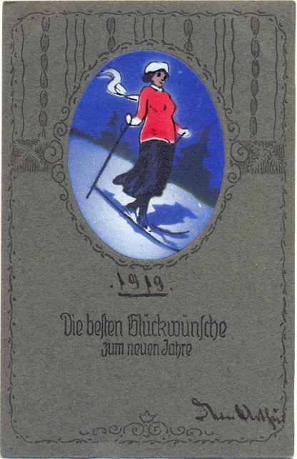 Neujahr, Frau mit Ski, 1918