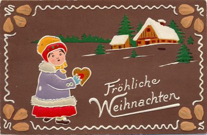Weihnachten, Mädchen, Lebkuchen Präge AK, um 1910