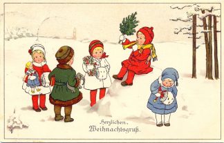 Weihnachten, Kinder im Schnee, sign. Pauli Ebner