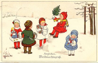 Weihnachten, Kinder im Schnee, sign. Pauli Ebner