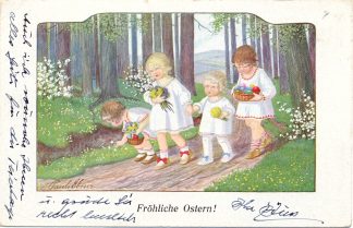 Ostern, Kinder, Korb mit Eiern, sign. Pauli Ebner