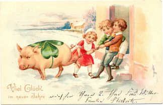 Neujahr, Kinder, Schwein, Prägekarte, 1905