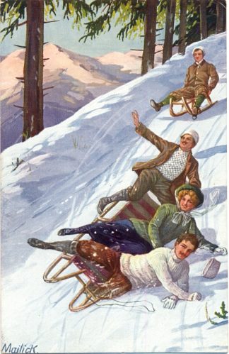 Schlitten, Wintersport, sign. Mailick, um 1910