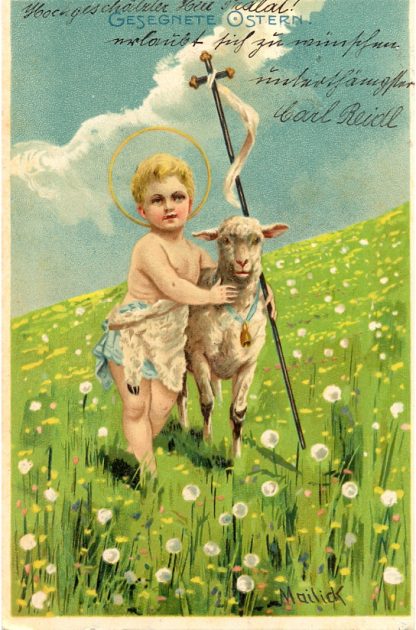 Ostern, Kind mit Lamm, sign. Mailick, 1904