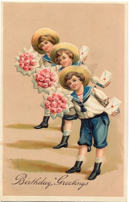 Geburtstag, Kinder mit Rosen, Prägekarte, 1910