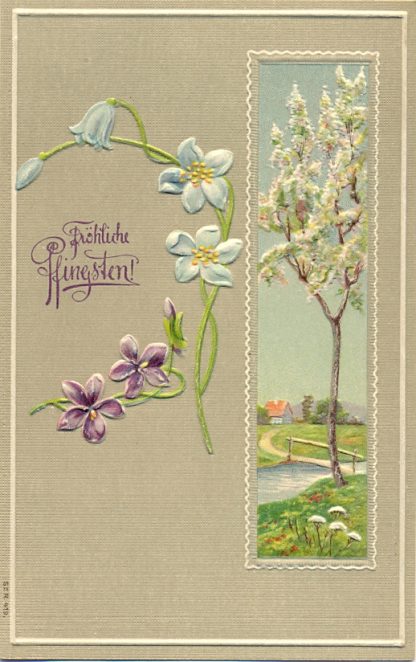 Pfingsten, Blumen, Landschaft, Prägekarte, um 1910