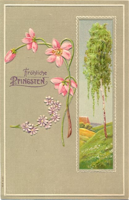 Pfingsten, Blumen, Landschaft, Prägekarte, um 1910,