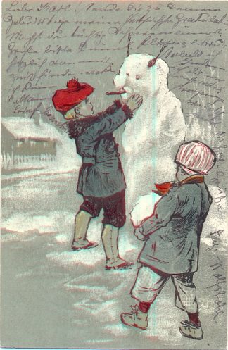 Kinder, Schneemann, Prägekarte, 1906