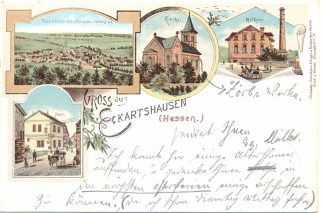 Büdingen - Eckartshausen, Farb-Litho mit Post u. Molkerei, 1899