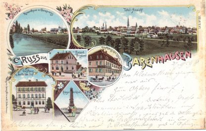 Babenhausen, Farb-Litho mit Gasthaus "Zum Dt. Hof", um 1900