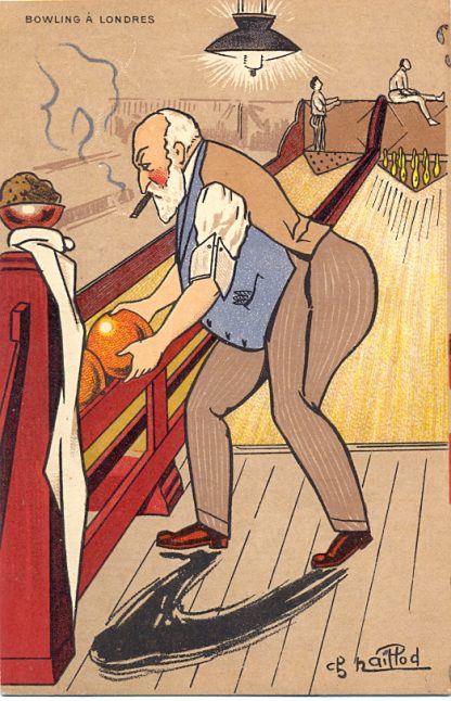 Bowling in London, Künstlerkarte, um 1910/20