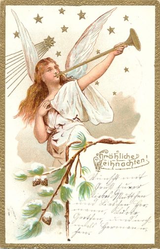 Weihnachten, Engel mit Fanfare, Prägekarte