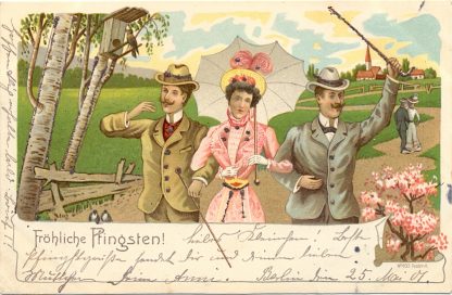 Pfingsten, fröhliche Gesellschaft, Farb-Litho, 1901