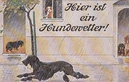 Hunde, Dackel, "schlechtes Wetter", um 1910