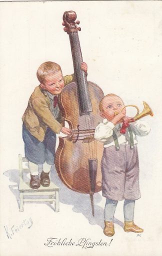 Pfingsten, Kinder mit Musikinstrumenten, sign. Feiertag