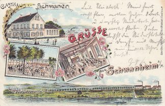 Frankfurt - Schwanheim, Farb-Litho mit Gasthaus, um 1900/05