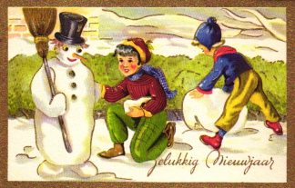 Neujahr, Kinder mit Schneemann, ca. 40er/50er J.