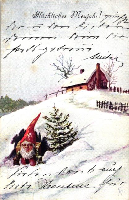 Neujahr, Zwerg mit Christbaum, 1915