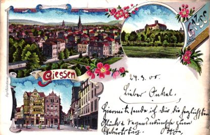 Giessen, Farb-Litho mit Marktplatz, 1900