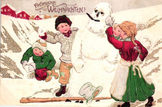 Weihnachten, Kinder, Schneemann, Prägekarte, 1905
