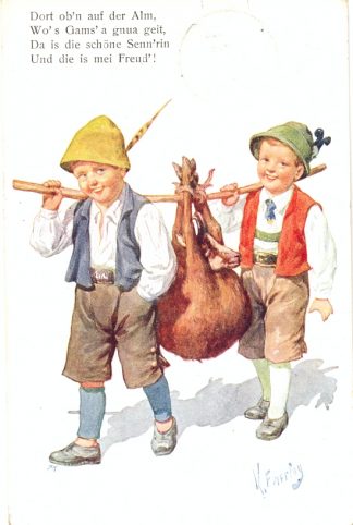 Kinder, Rückkehr von der Jagd, sign. Feiertag, 1912