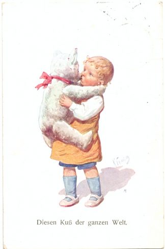 Mädchen mit Teddybär, sign. Feiertag, 1912