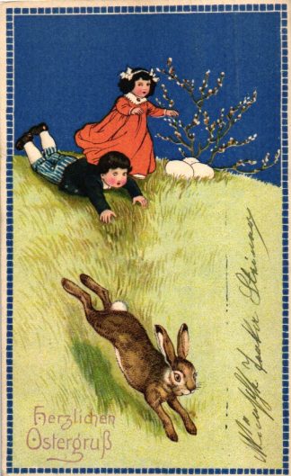 Ostern, Kinder mit Hase, 1916 in Wien versandt